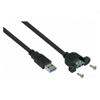 Kabelmeister USB 3.0 Verlängerungskabel, Panel-Mount, Typ-A Stecker auf Typ-A Buchse, 0,3 m, Schwarz, UL-zertifiziert