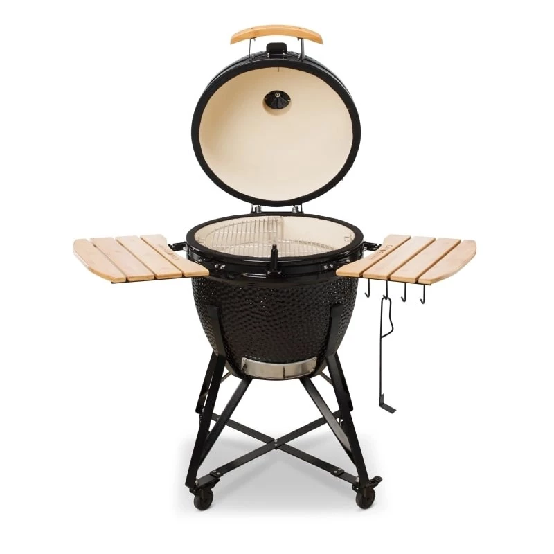 Kamado Bono Grande Keramikgrill 23″ Holzkohle-BBQ mit Wagen, Schwarz