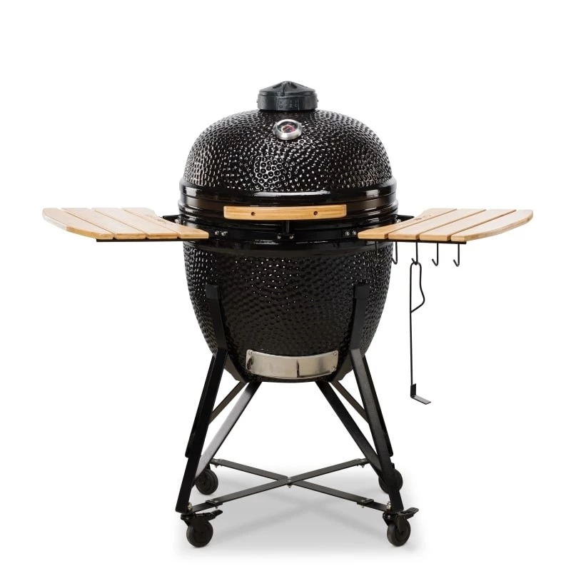 Kamado Bono Grande Keramikgrill 23″ Holzkohle-BBQ mit Wagen, Schwarz