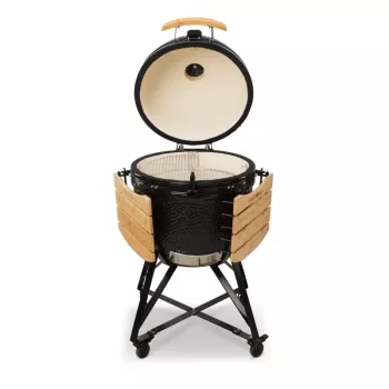 Kamado Bono Grande Keramikgrill 23″ Holzkohle-BBQ mit Wagen, Schwarz