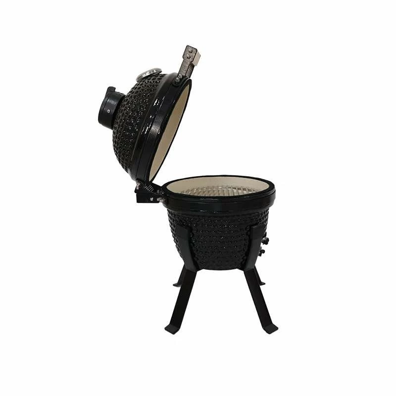Kamado Bono Picnic Keramikgrill 13 inch Kamado Holzkohlegrill mit Wagen, Holzkohle, Schwarz