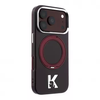 Karl Lagerfeld IML Ring Stand 360 Kameo Metal MagSafe Hülle für iPhone 18 Pro / 17 Pro - Burgunderrot