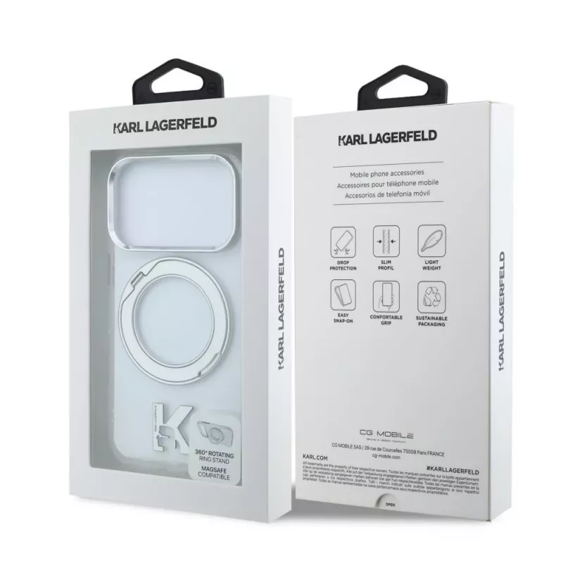 Karl Lagerfeld IML Ring Stand 360 Kameo Metal MagSafe Hülle für iPhone 18 Pro / 17 Pro - Transparent