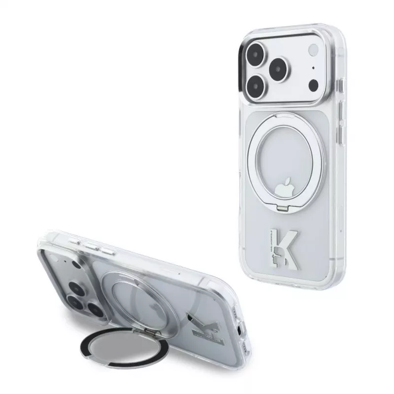 Karl Lagerfeld IML Ring Stand 360 Kameo Metal MagSafe Hülle für iPhone 18 Pro / 17 Pro - Transparent