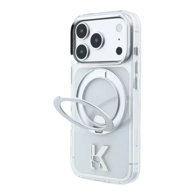 Karl Lagerfeld IML Ring Stand 360 Kameo Metal MagSafe Hülle für iPhone 18 Pro / 17 Pro - Transparent