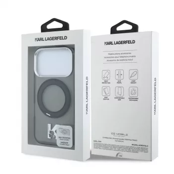 Karl Lagerfeld IML Ring Stand 360 Kameo Metal MagSafe-Hülle für iPhone 18 Pro Max / 17 Pro Max - Schwarz