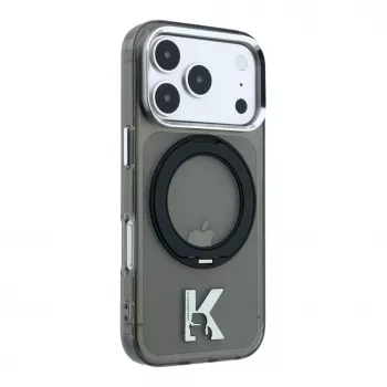 Karl Lagerfeld IML Ring Stand 360 Kameo Metal MagSafe-Hülle für iPhone 18 Pro Max / 17 Pro Max - Schwarz