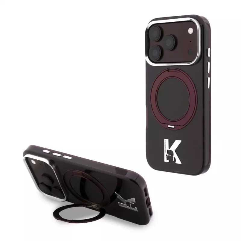 Karl Lagerfeld IML Ring Stand 360 Kameo Metal MagSafe-Hülle für iPhone 18 Pro Max / 17 Pro Max Burgundy