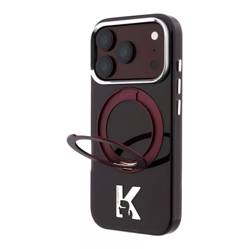 Karl Lagerfeld IML Ring Stand 360 Kameo Metal MagSafe-Hülle für iPhone 18 Pro Max / 17 Pro Max Burgundy