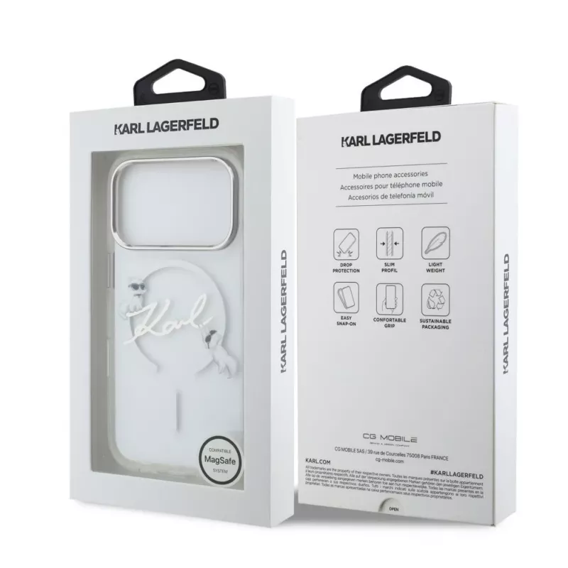 Karl Lagerfeld iPhone 15 Pro MagSafe Hartschale Transparent mit Karl Script Logo