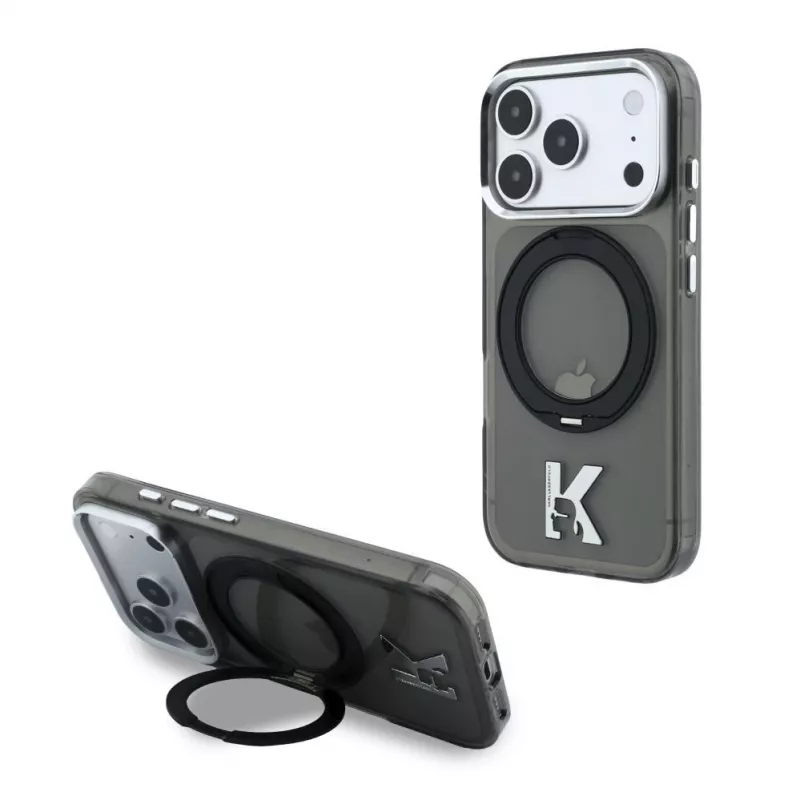 Karl Lagerfeld iPhone 18 Pro / 17 Pro MagSafe IML Ring Stand 360 Kameo Metal Case - Schwarz