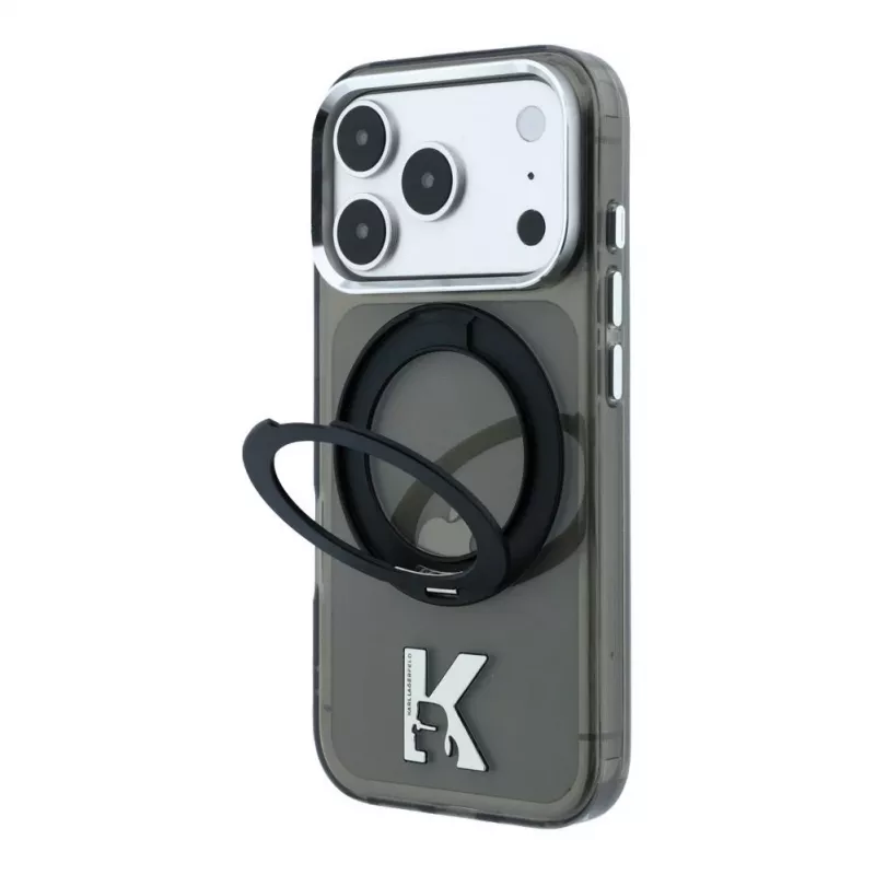 Karl Lagerfeld iPhone 18 Pro / 17 Pro MagSafe IML Ring Stand 360 Kameo Metal Case - Schwarz
