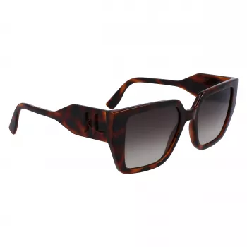 KARL LAGERFELD KL6098SN-240 Damen eckige Acetat-Sonnenbrille - Braun Havana Gestell, Brauner Verlaufsglas - 52/19/140 mm