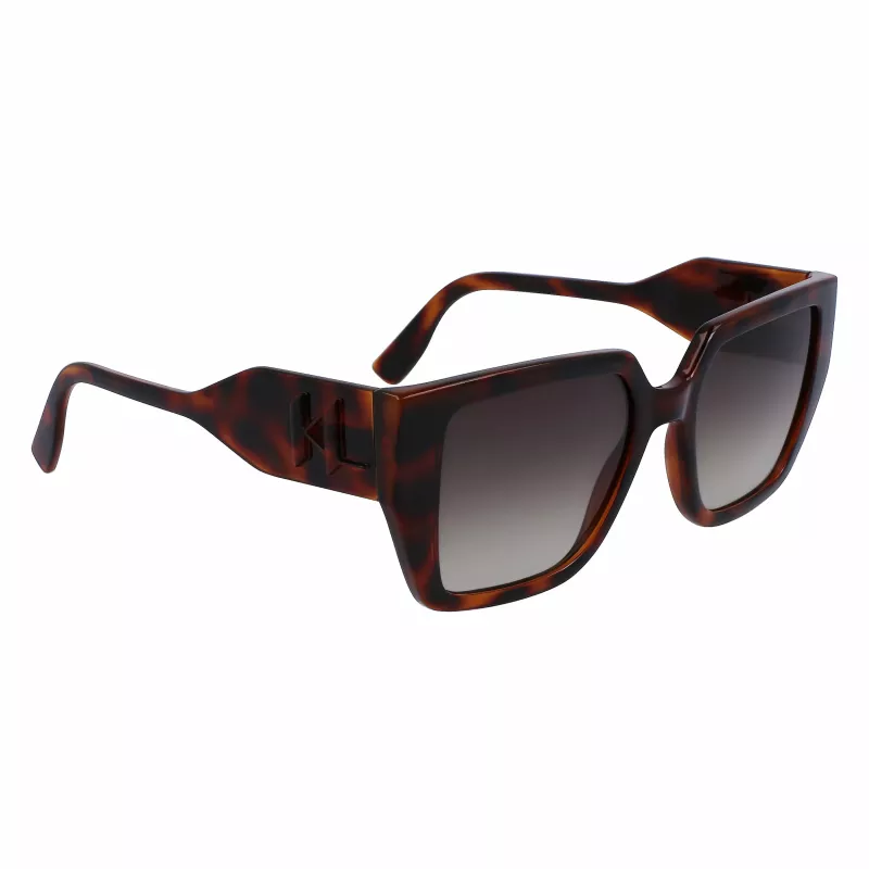 KARL LAGERFELD KL6098SN-240 Damen eckige Acetat-Sonnenbrille - Braun Havana Gestell, Brauner Verlaufsglas - 52/19/140 mm
