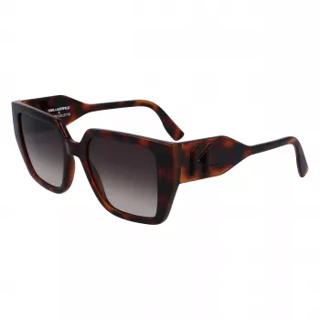 KARL LAGERFELD KL6098SN-240 Damen eckige Acetat-Sonnenbrille - Braun Havana Gestell, Brauner Verlaufsglas - 52/19/140 mm