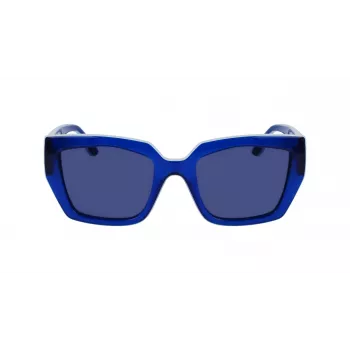 KARL LAGERFELD KL6143S-400 Damen eckige Acetat-Sonnenbrille, dunkelblauer Rahmen, graue Gradienten-Gläser, 53 mm
