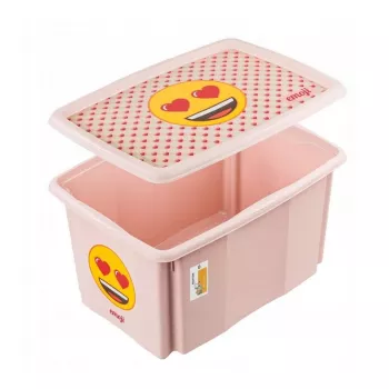 keeeper Box mit Deckel 45L Karolina „Emoji Hearts“ 55,5x40x30cm pink