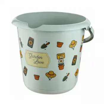 keeeper Deco Eimer 10L Ilvie Garden, Rund, Ø30 x 28 cm, Soft Green mit Print, Kunststoff, Metall-Schwinggriff