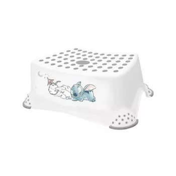 keeeper kids Tritthocker Tomek Stitch, Weiß mit Aufdruck, 40,5 x 28,5 x 14 cm, Rutschfeste Oberfläche und Gummierte Füße, Belastbarkeit 100 kg