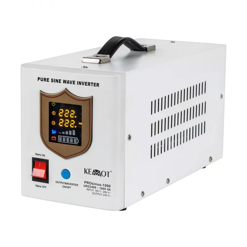 KEMOT PROsinus-1000 Notstromversorgung – Reiner Sinus-Wechselrichter mit 12V-Ladefunktion, 230V, 1000VA/700W