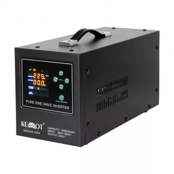 KEMOT PROsinus-1500/24-LFP4 Pure-Sinus-Wechselrichter mit USV-Funktion 1500VA/1050W 24V DC auf 230V AC mit Batterieladegerät