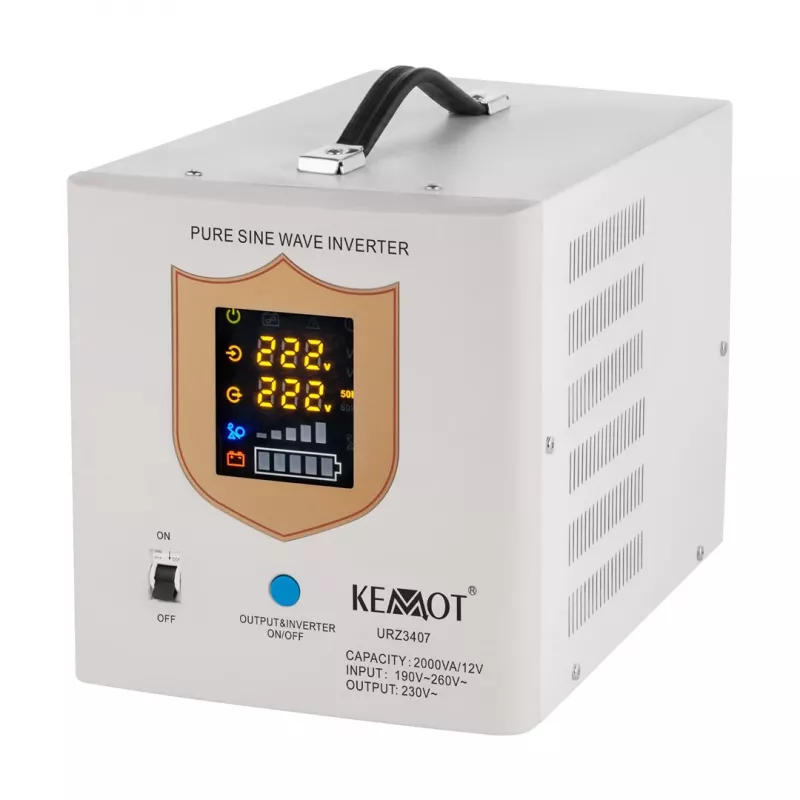 KEMOT PROsinus-2000 Notstromversorgung – Reiner Sinus-Wechselrichter mit 12V Ladefunktion, 230V, 2000VA/1200W