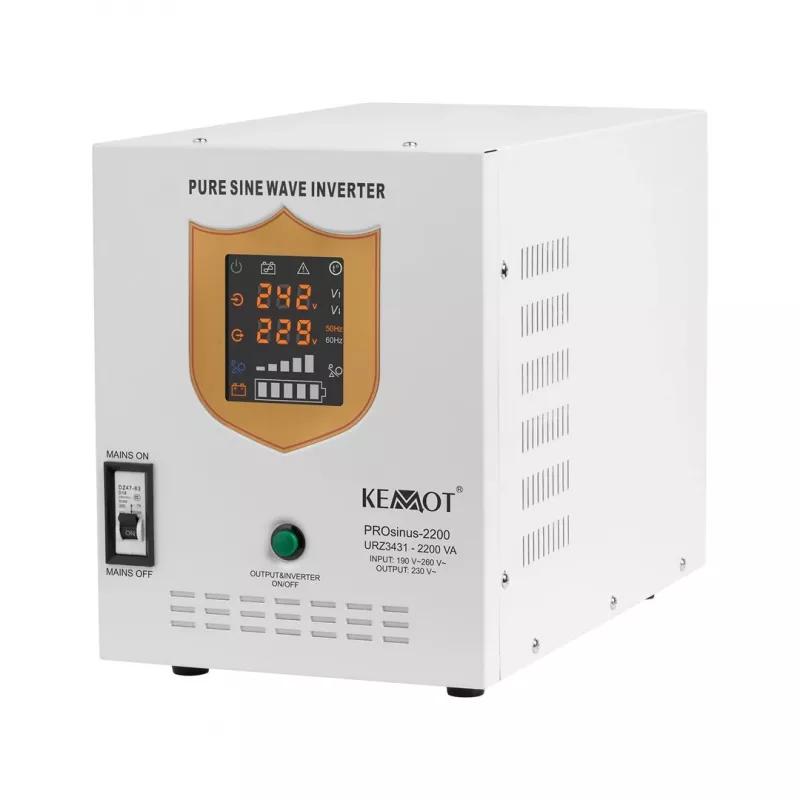 KEMOT PROsinus-2200 Reiner Sinus-Wechselrichter mit 12V Ladefunktion, 230V, 2200VA/1600W