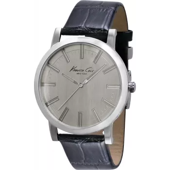 KENNETH COLE Herrenuhr IKC1931 44mm Edelstahlgehäuse Blaues Zifferblatt Braunes Leder