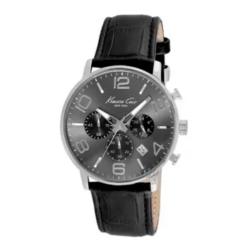KENNETH COLE Herrenuhr IKC8007 42mm Schwarzes Zifferblatt Lederarmband