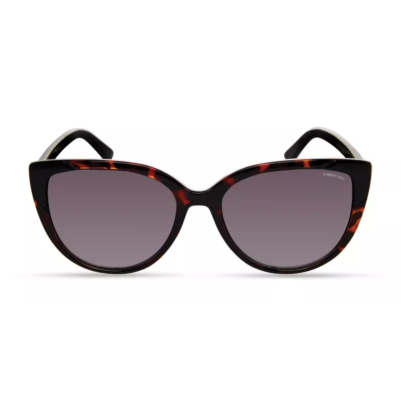 KENNETH COLE Damen-Sonnenbrille KC2979-5501B - Rechteckiger schwarzer Rahmen, rauchgraue Gläser, UV400-Schutz