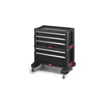 KETER BOOKCASE 5 DRAWERS TOOL CHEST SET Modularer Rollbarer Werkzeugkasten Schwarz und Rot