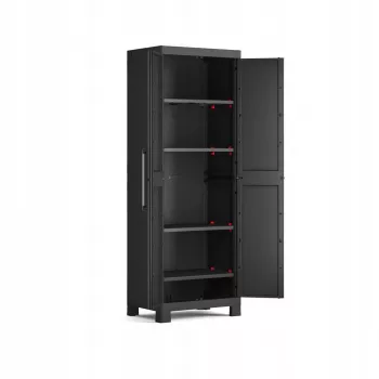 Keter Detroit Kleiderschrank 62x182x45cm mit geteilten Regalböden - Schwarz/Grau