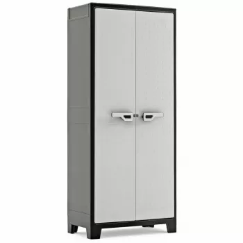 Keter Werkzeugschrank Titan 80x44x182 cm Dunkelgrau/Schwarz Hochbelastbarer Polypropylen-Harz-Aufbewahrungsschrank mit 4 verstellbaren Einlegeböden, abschließbaren Doppeltüren, witterungsbeständig, für Innen- und Außenbereich