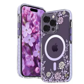 Kingxbar Apple iPhone 14 Pro MagSafe-Hülle mit Pfingstrosen-Druck Flora Series Lila