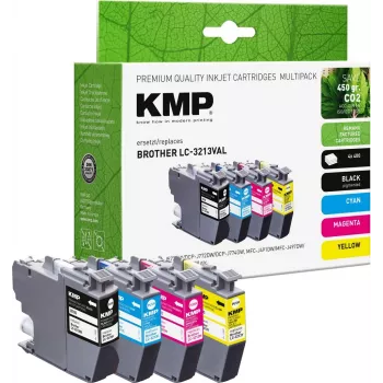 KMP B100V Remanufactured Ink Cartridge Set für Brother LC-3213 - Schwarz, Cyan, Magenta, Gelb (4er-Pack, 4x400 Seiten)