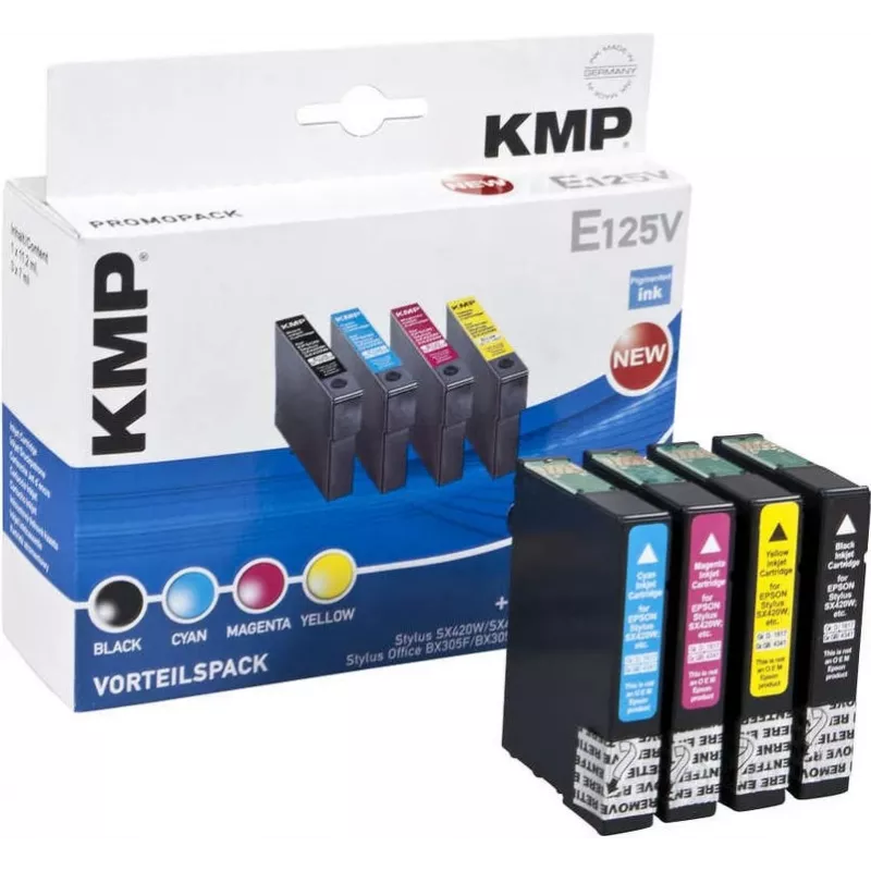 KMP E125V Kompatible Tintenpatronen 3er-Pack – Cyan, Magenta, Gelb für Epson Stylus SX230, SX235, SX430, SX438, WorkForce WF-3520, WF-3530, WF-3540, WF-7015, WF-7515, WF-7525 1617,4050