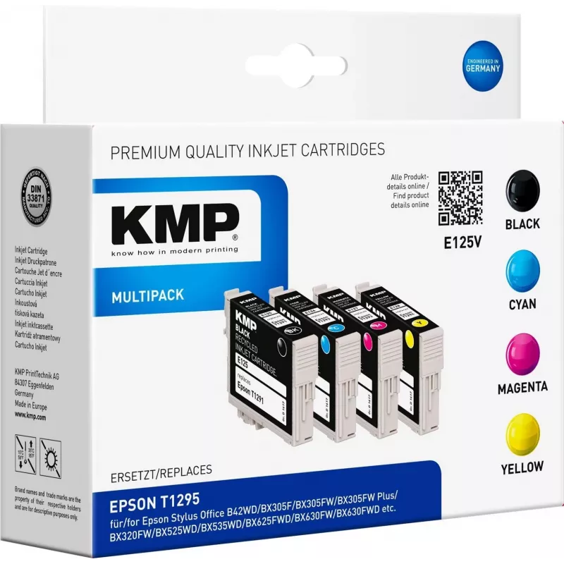 KMP E125V Kompatible Tintenpatronen 3er-Pack – Cyan, Magenta, Gelb für Epson Stylus SX230, SX235, SX430, SX438, WorkForce WF-3520, WF-3530, WF-3540, WF-7015, WF-7515, WF-7525 1617,4050