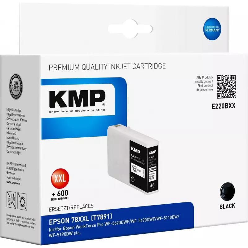 KMP E220BXX - 80 ml - High Yield - Schwarz - Kompatibel - Tintenpatrone (Alternative zu Epson T7891) für Epson WorkForce Pro WF-5110DW, WF-5190DW, WF-5620DWF, WF-5690DWF