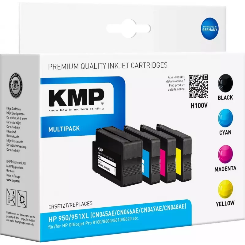 KMP H100V High Yield Tintenpatronen-Multipack - Schwarz, Cyan, Magenta, Gelb - Kompatibel mit HP Officejet Pro 251dw, 276dw, 8100, 8600, 8610, 8615, 8620, 8625, 8630 - 4er-Pack