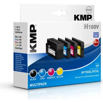 KMP H100V High Yield Tintenpatronen-Multipack - Schwarz, Cyan, Magenta, Gelb - Kompatibel mit HP Officejet Pro 251dw, 276dw, 8100, 8600, 8610, 8615, 8620, 8625, 8630 - 4er-Pack
