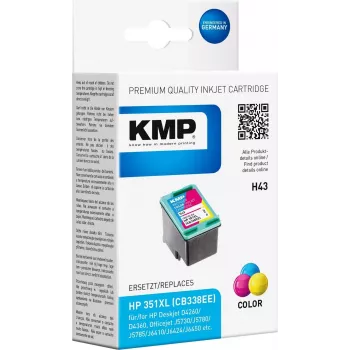KMP H43 Tri-Colour Kompatible Tintenpatrone (Cyan, Magenta, Gelb) - 21 ml - Ersetzt HP 351XL / CB338EE - für HP Officejet J6413, J6415, Photosmart C4450, C4470, C4472, C4524, C4585, C5225, C5288 1707.4351