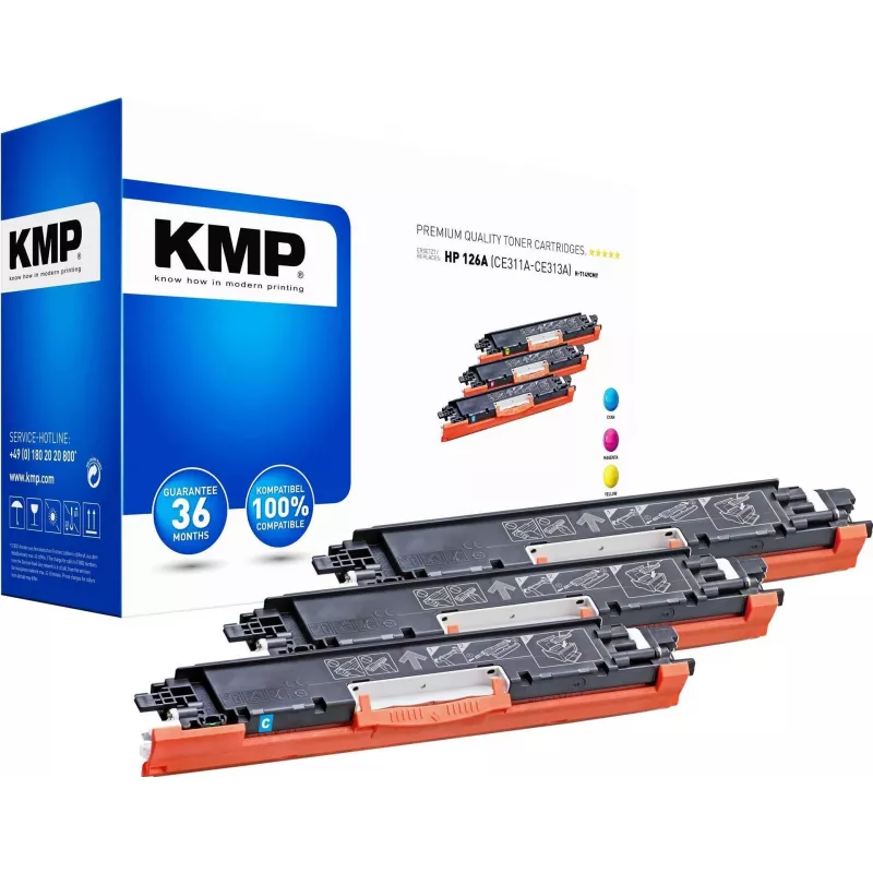 KMP PRINTTECHNIK KMP MULTIPACK H-T149CMY 3er-Pack kompatible Tonerkartuschen (Cyan, Magenta, Gelb) für HP Color LaserJet CM2320/CP2025 Serie - Ersetzt HP 126A 1226,0030