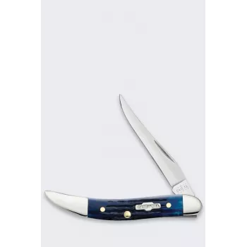 Knife Case Rogers Mini Trapper SS Blue Bone Taschenmesser mit 2 Klingen, Edelstahl, geriffelter blauer Knochengriff, Slipjoint, 89 mm geschlossen