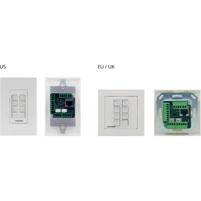 Kramer Electronics RC-208 Kabelgebundenes Bedienfeld mit 8 programmierbaren Tasten, RS-232/RS-485/Ethernet, Weiß