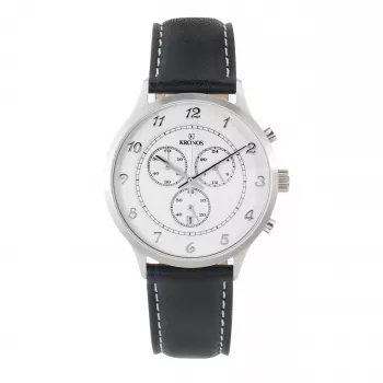 KRONOS Herren Quarz Analog Uhr 40mm Edelstahlgehäuse Schwarzes Lederarmband 783.35.19