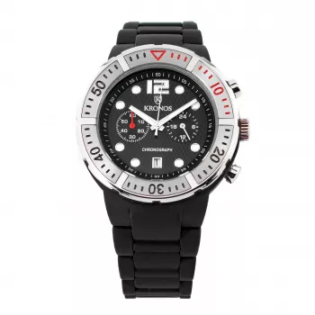 KRONOS Herrenuhr K789.5B.19 44mm Edelstahl Quarz Analog Schwarzes Zifferblatt Lederarmband