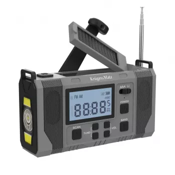Kruger & Matz KM0838 Solarbetriebenes Notfallradio mit 10000mAh Powerbank, LED-Taschenlampe, Dynamokurbel, AM/FM/NOAA, SOS-Alarm