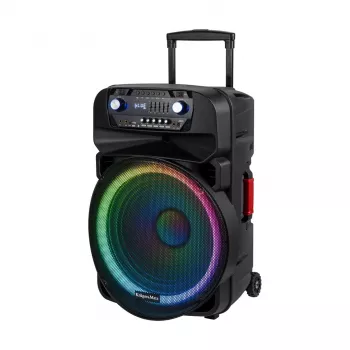 KRUGER & MATZ KM1718 60W tragbares aktives PA-Lautsprechersystem mit zwei UHF-Funkmikrofonen, Bluetooth, USB, SD, FM, LED-Effekten