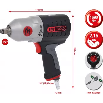 KS TOOLS 1/2 inch MONSTER Hochleistungs-Druckluft-Schlagschrauber, 1690 Nm (515.1210)
