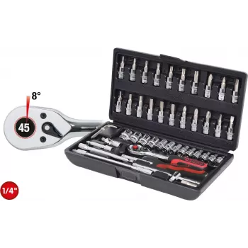 KS TOOLS 1/4 Zoll CHROMEplus 48-teiliger Steckschlüsselsatz, 6-Kant metrisch, 72-Zahn-Ratsche, im Koffer (918.0648)
